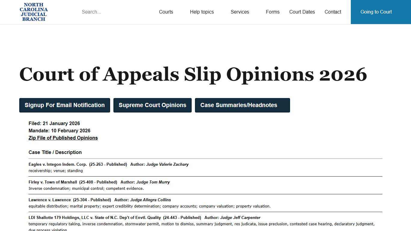 Court of Appeals Slip Opinions 2026